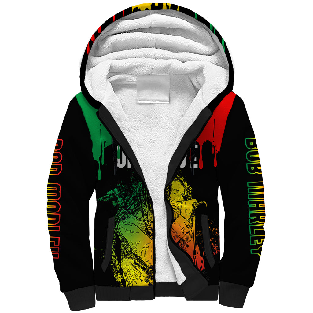 Jamaica Reggae Sherpa Hoodie Legend Bob Sketch Style One Love - Wonder Print Shop