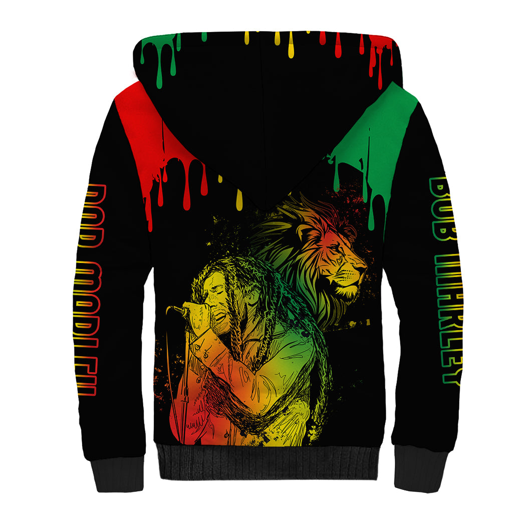 Jamaica Reggae Sherpa Hoodie Legend Bob Sketch Style One Love - Wonder Print Shop