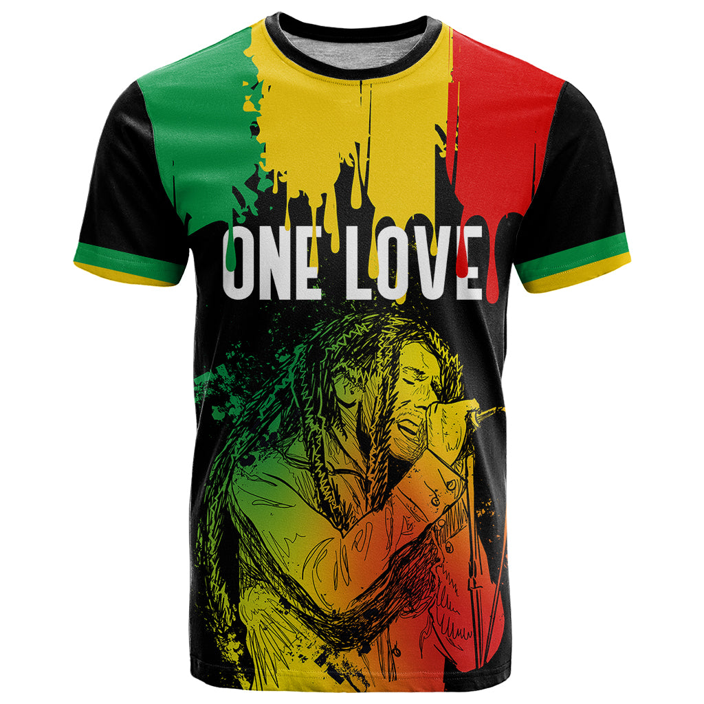 Jamaica Reggae T Shirt Legend Bob Sketch Style One Love - Wonder Print Shop