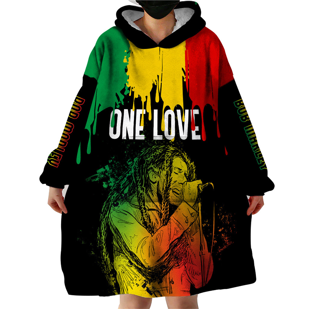 Jamaica Reggae Wearable Blanket Hoodie Legend Bob Sketch Style One Love - Wonder Print Shop