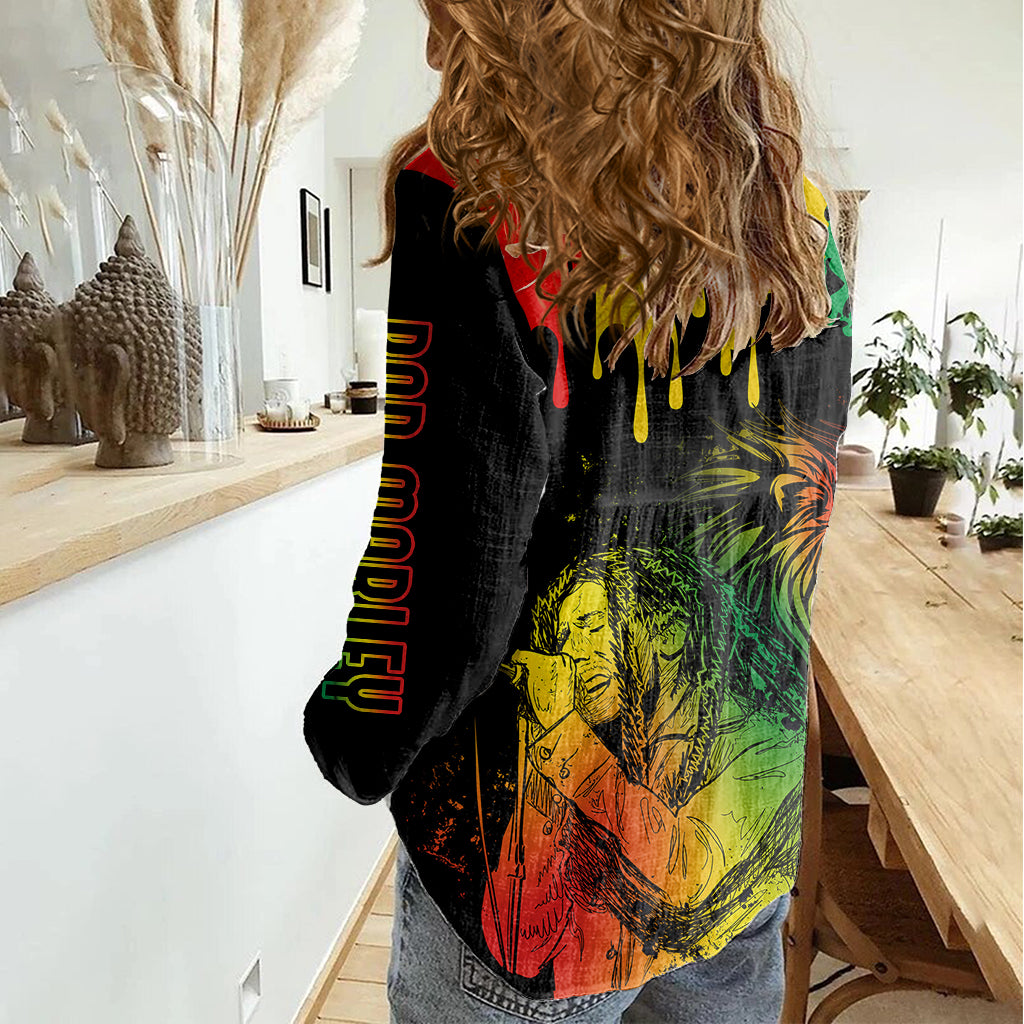 Jamaica Reggae Women Casual Shirt Legend Bob Sketch Style One Love - Wonder Print Shop