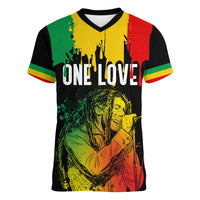 Jamaica Reggae Women V Neck T Shirt Legend Bob Sketch Style One Love - Wonder Print Shop