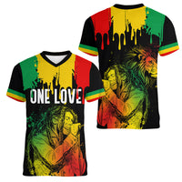 Jamaica Reggae Women V Neck T Shirt Legend Bob Sketch Style One Love - Wonder Print Shop