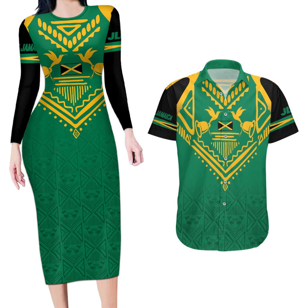 JLP Choose Jamaica Couples Matching Long Sleeve Bodycon Dress and Hawaiian Shirt - Wonder Print Shop
