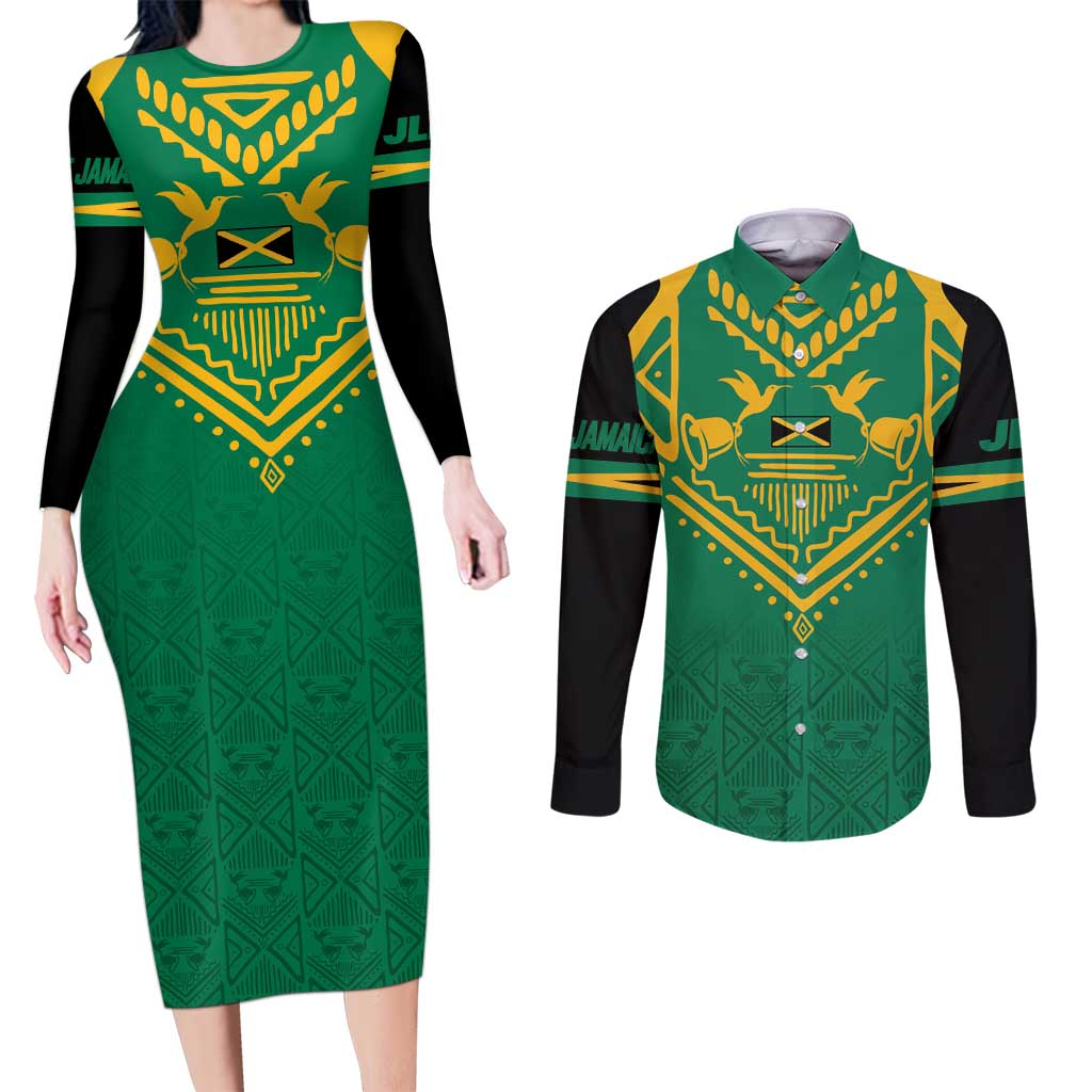 JLP Choose Jamaica Couples Matching Long Sleeve Bodycon Dress and Long Sleeve Button Shirt - Wonder Print Shop