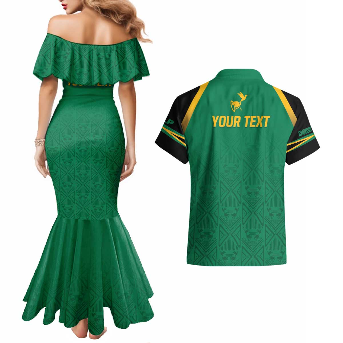 JLP Choose Jamaica Couples Matching Mermaid Dress and Hawaiian Shirt - Wonder Print Shop