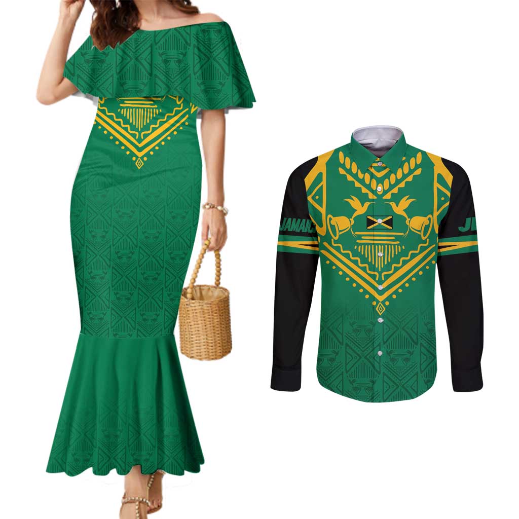 JLP Choose Jamaica Couples Matching Mermaid Dress and Long Sleeve Button Shirt - Wonder Print Shop