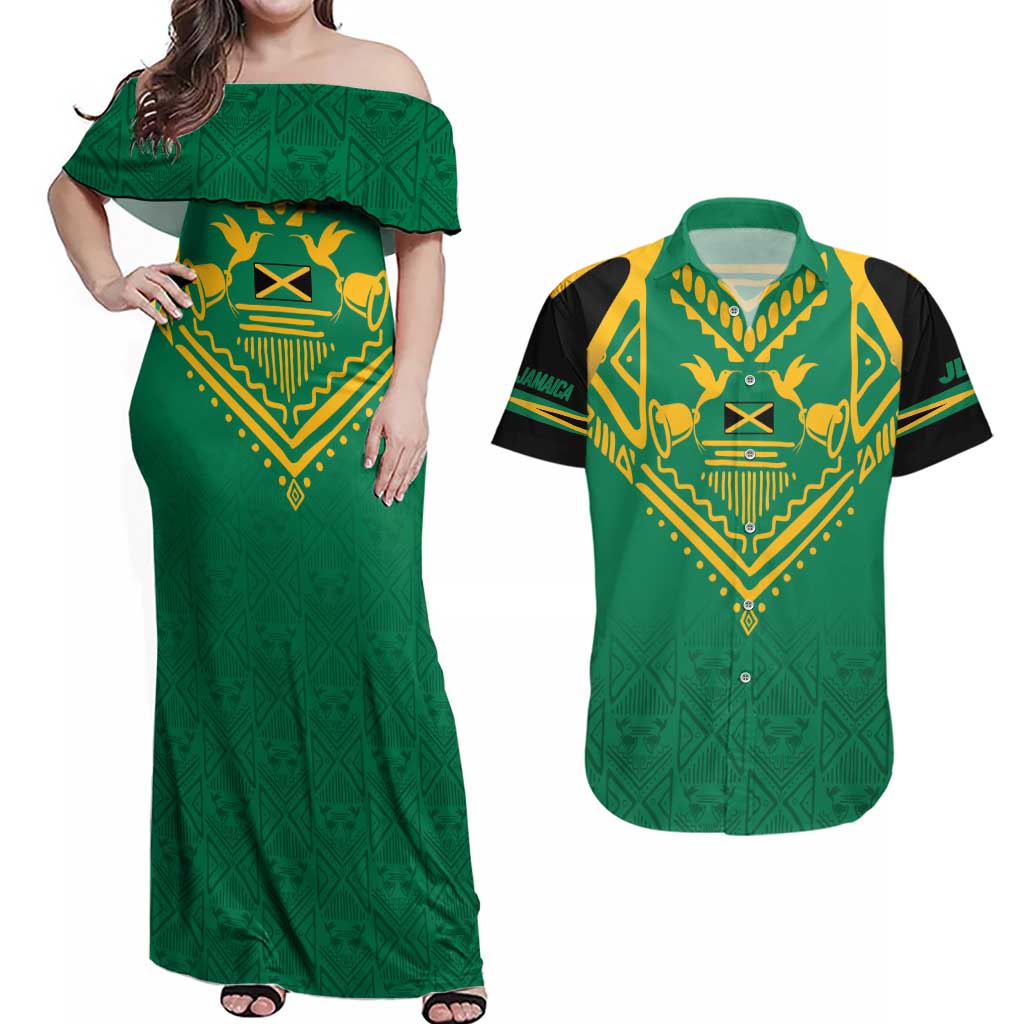 JLP Choose Jamaica Couples Matching Off Shoulder Maxi Dress and Hawaiian Shirt - Wonder Print Shop