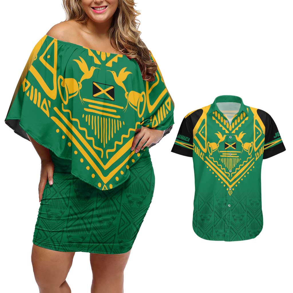 JLP Choose Jamaica Couples Matching Off Shoulder Short Dress and Hawaiian Shirt - Wonder Print Shop