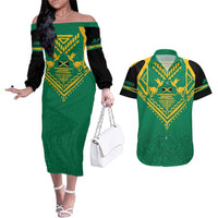 JLP Choose Jamaica Couples Matching Off The Shoulder Long Sleeve Dress and Hawaiian Shirt - Wonder Print Shop
