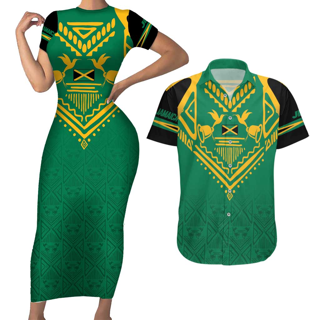 JLP Choose Jamaica Couples Matching Short Sleeve Bodycon Dress and Hawaiian Shirt - Wonder Print Shop