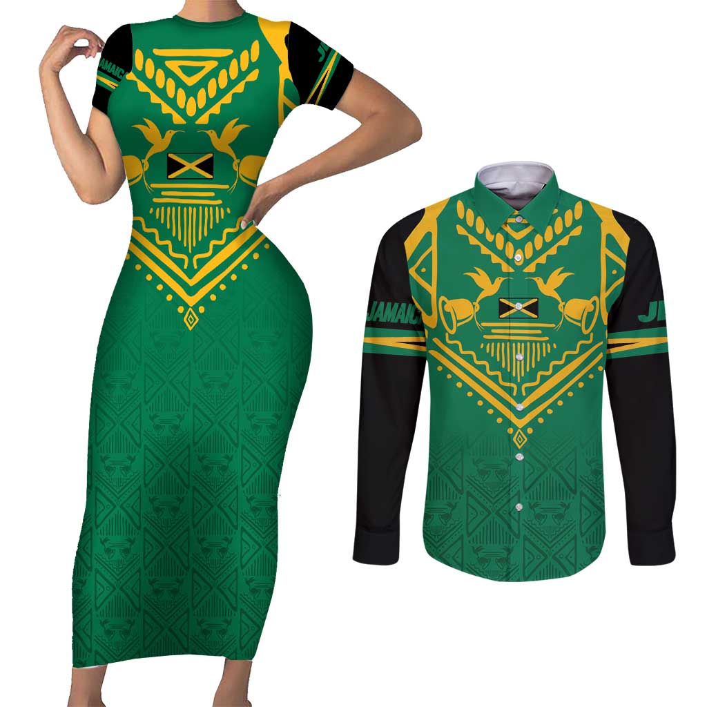 JLP Choose Jamaica Couples Matching Short Sleeve Bodycon Dress and Long Sleeve Button Shirt - Wonder Print Shop