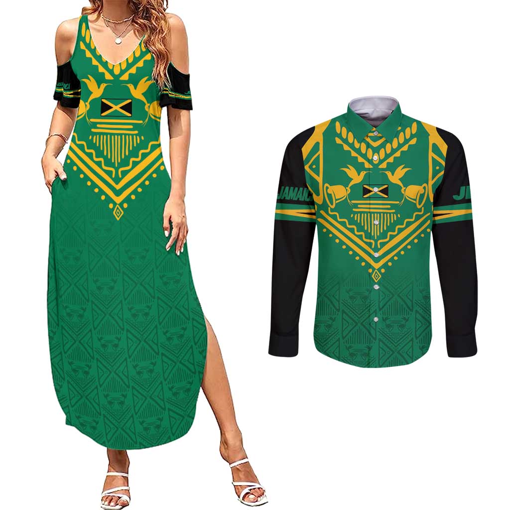 JLP Choose Jamaica Couples Matching Summer Maxi Dress and Long Sleeve Button Shirt - Wonder Print Shop