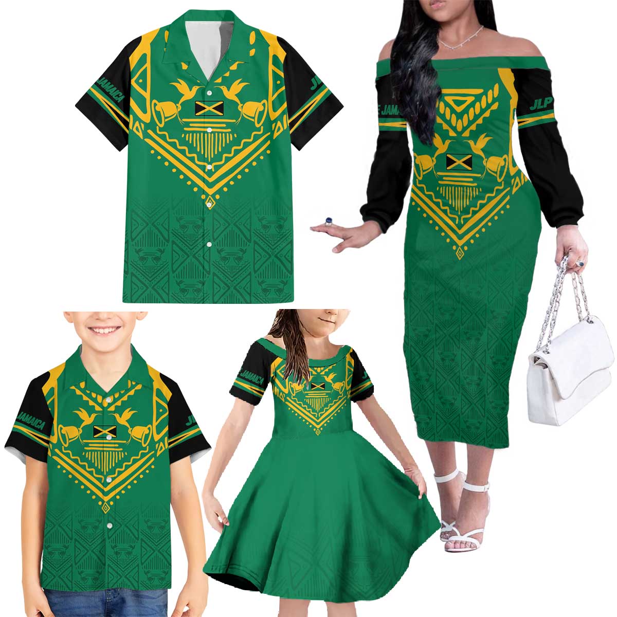 JLP Choose Jamaica Family Matching Off The Shoulder Long Sleeve Dress and Hawaiian Shirt - Wonder Print Shop