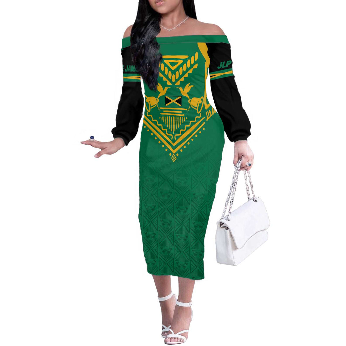 JLP Choose Jamaica Off The Shoulder Long Sleeve Dress - Wonder Print Shop