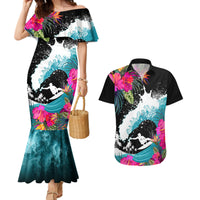 Hawaii Surfing Couples Matching Mermaid Dress and Hawaiian Shirt Triple Crown Rides The Waves LT7 - Wonder Print Shop