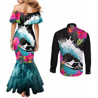 hawaii-surfing-couples-matching-mermaid-dress-and-long-sleeve-button-shirts-triple-crown-rides-the-waves