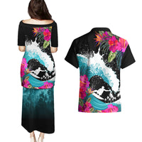 Hawaii Surfing Couples Matching Puletasi Dress and Hawaiian Shirt Triple Crown Rides The Waves LT7 - Wonder Print Shop