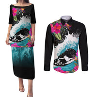 Hawaii Surfing Couples Matching Puletasi Dress and Long Sleeve Button Shirts Triple Crown Rides The Waves LT7 - Wonder Print Shop