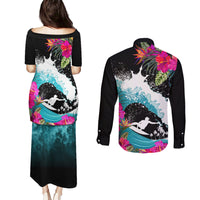 Hawaii Surfing Couples Matching Puletasi Dress and Long Sleeve Button Shirts Triple Crown Rides The Waves LT7 - Wonder Print Shop