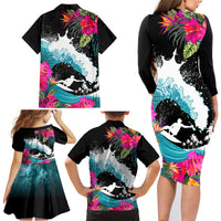 Hawaii Surfing Family Matching Long Sleeve Bodycon Dress and Hawaiian Shirt Triple Crown Rides The Waves LT7 - Wonder Print Shop