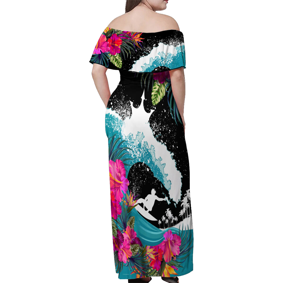 Hawaii Surfing Family Matching Off Shoulder Maxi Dress and Hawaiian Shirt Triple Crown Rides The Waves LT7 - Wonder Print Shop