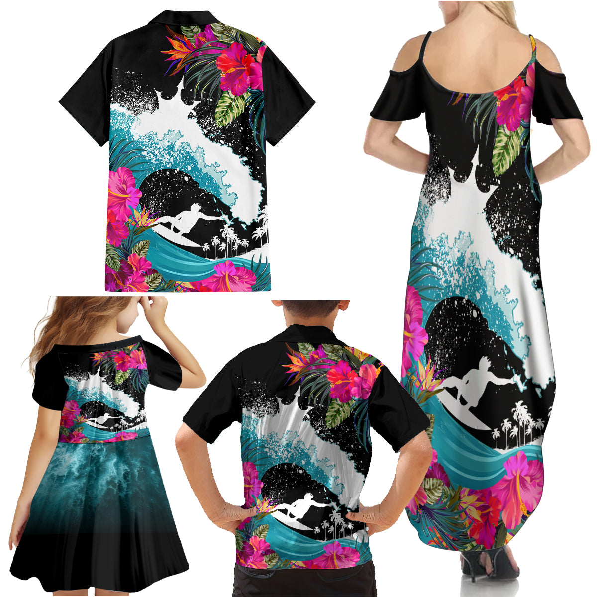 Hawaii Surfing Family Matching Summer Maxi Dress and Hawaiian Shirt Triple Crown Rides The Waves - Wonder Print Shop