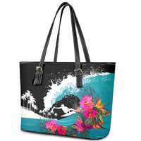 Hawaii Surfing Leather Tote Bag Triple Crown Rides The Waves - Wonder Print Shop