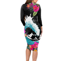 Hawaii Surfing Long Sleeve Bodycon Dress Triple Crown Rides The Waves - Wonder Print Shop