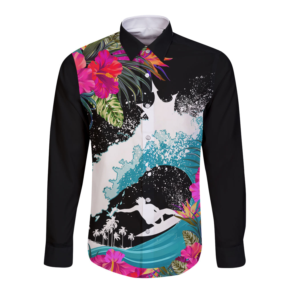 Hawaii Surfing Long Sleeve Button Shirt Triple Crown Rides The Waves - Wonder Print Shop
