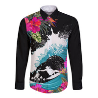 Hawaii Surfing Long Sleeve Button Shirt Triple Crown Rides The Waves - Wonder Print Shop