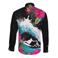 Hawaii Surfing Long Sleeve Button Shirt Triple Crown Rides The Waves - Wonder Print Shop