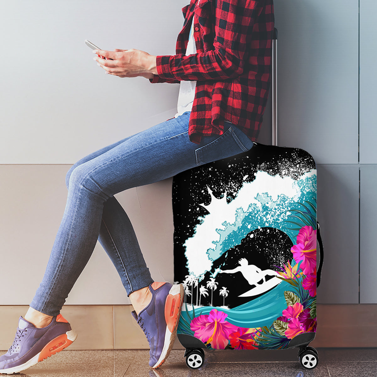 Hawaii Surfing Luggage Cover Triple Crown Rides The Waves - Wonder Print Shop