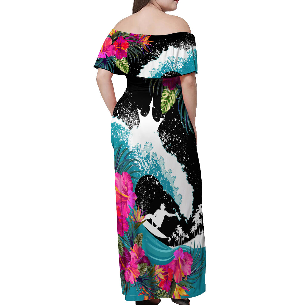 Hawaii Surfing Off Shoulder Maxi Dress Triple Crown Rides The Waves - Wonder Print Shop