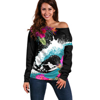 Hawaii Surfing Off Shoulder Sweater Triple Crown Rides The Waves - Wonder Print Shop