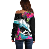 Hawaii Surfing Off Shoulder Sweater Triple Crown Rides The Waves - Wonder Print Shop
