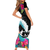 Hawaii Surfing Short Sleeve Bodycon Dress Triple Crown Rides The Waves - Wonder Print Shop
