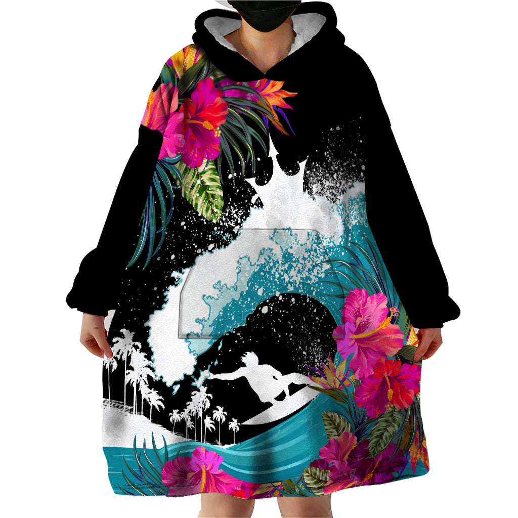 Hawaii Surfing Wearable Blanket Hoodie Triple Crown Rides The Waves - Wonder Print Shop