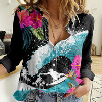 Hawaii Surfing Women Casual Shirt Triple Crown Rides The Waves - Wonder Print Shop