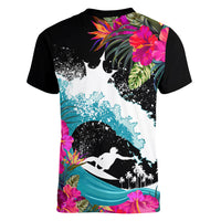 Hawaii Surfing Women V Neck T Shirt Triple Crown Rides The Waves - Wonder Print Shop