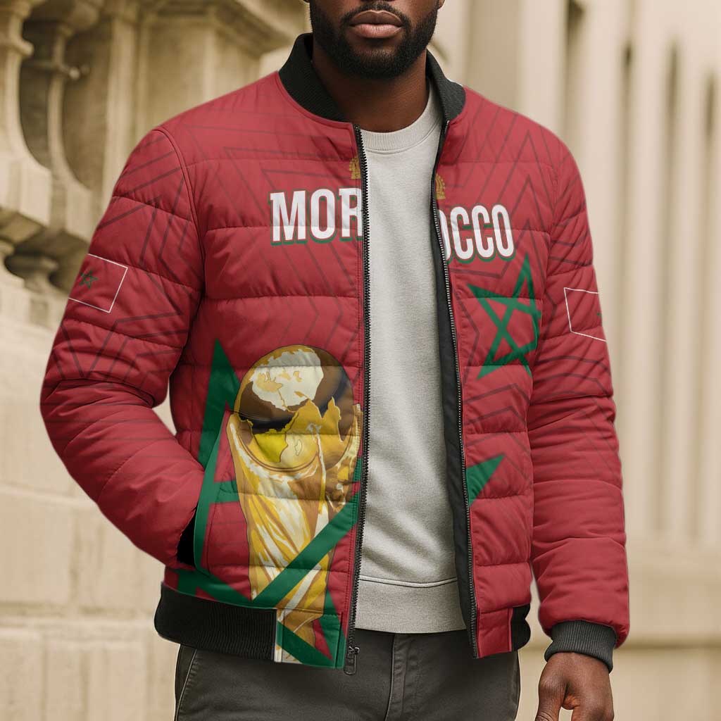Morocco Football WC2026 Custom Bomber Puffer Jacket Atlas Lions - Conquer The World - Wonder Print Shop