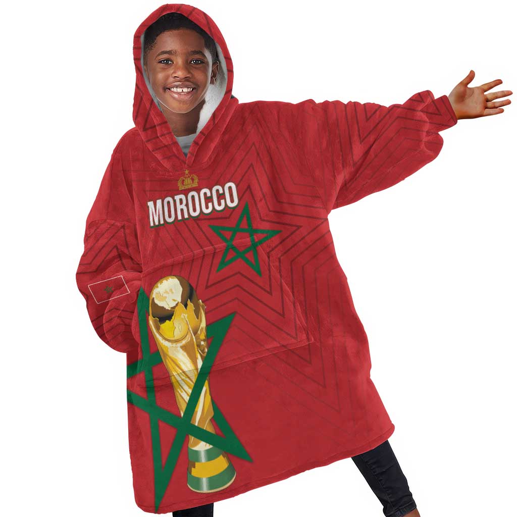 Morocco Football WC2026 Custom Kid Wearable Blanket Hoodie Atlas Lions - Conquer The World - Wonder Print Shop