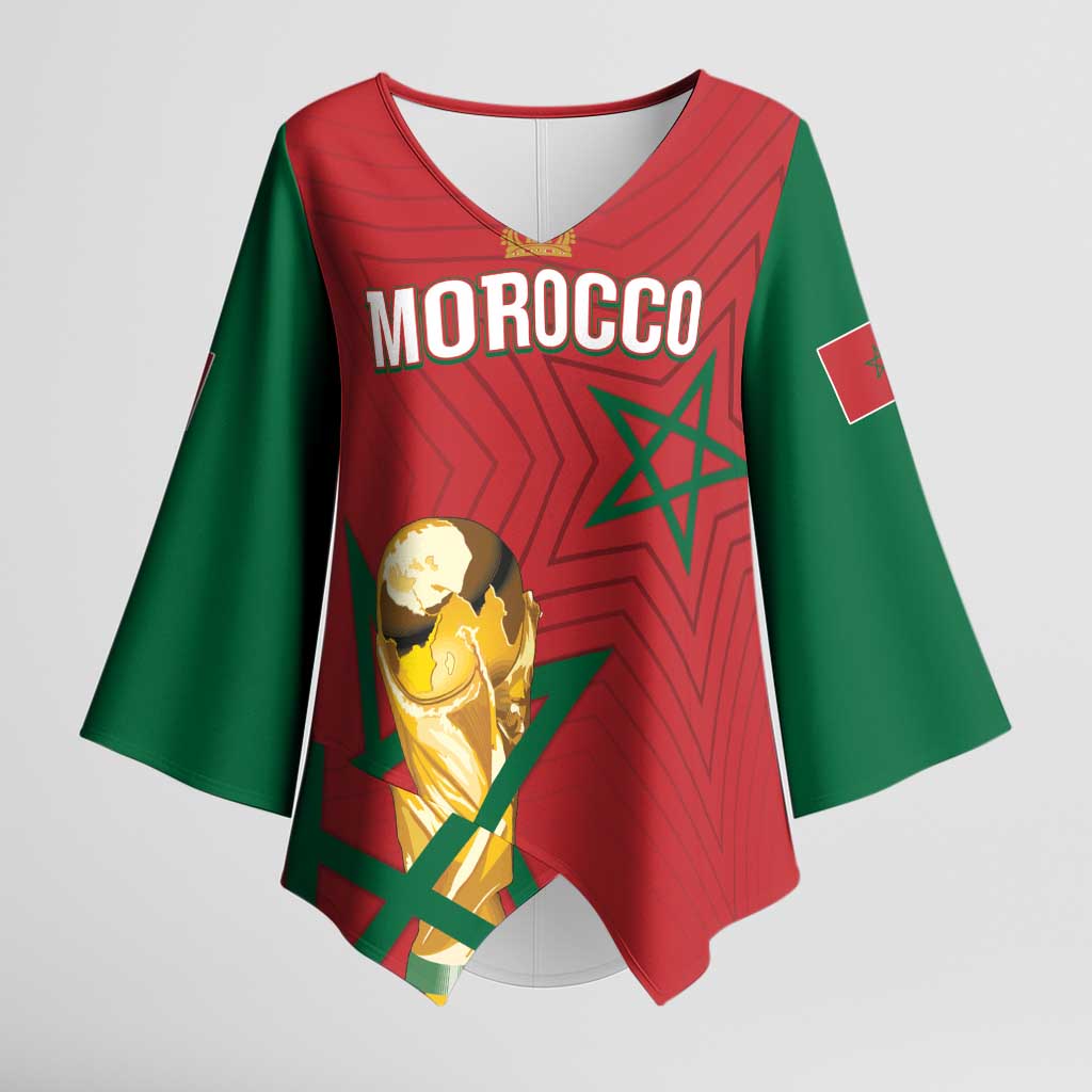 Morocco Football WC2026 Custom Kimono Sleeve Blouse Atlas Lions - Conquer The World - Wonder Print Shop