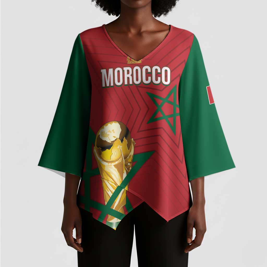 Morocco Football WC2026 Custom Kimono Sleeve Blouse Atlas Lions - Conquer The World - Wonder Print Shop