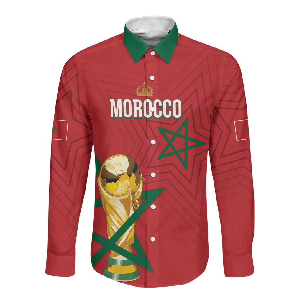 Morocco Football WC2026 Custom Long Sleeve Button Shirt Atlas Lions - Conquer The World - Wonder Print Shop