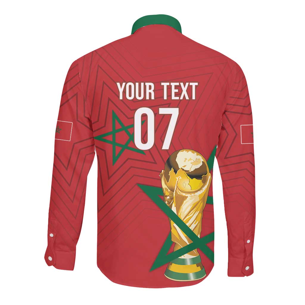 Morocco Football WC2026 Custom Long Sleeve Button Shirt Atlas Lions - Conquer The World - Wonder Print Shop