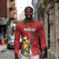Morocco Football WC2026 Custom Long Sleeve Button Shirt Atlas Lions - Conquer The World - Wonder Print Shop