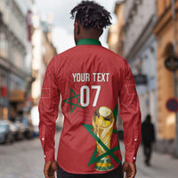 Morocco Football WC2026 Custom Long Sleeve Button Shirt Atlas Lions - Conquer The World - Wonder Print Shop
