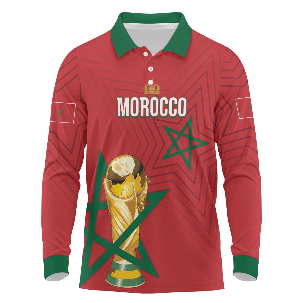 Morocco Football WC2026 Custom Long Sleeve Polo Shirt Atlas Lions - Conquer The World - Wonder Print Shop