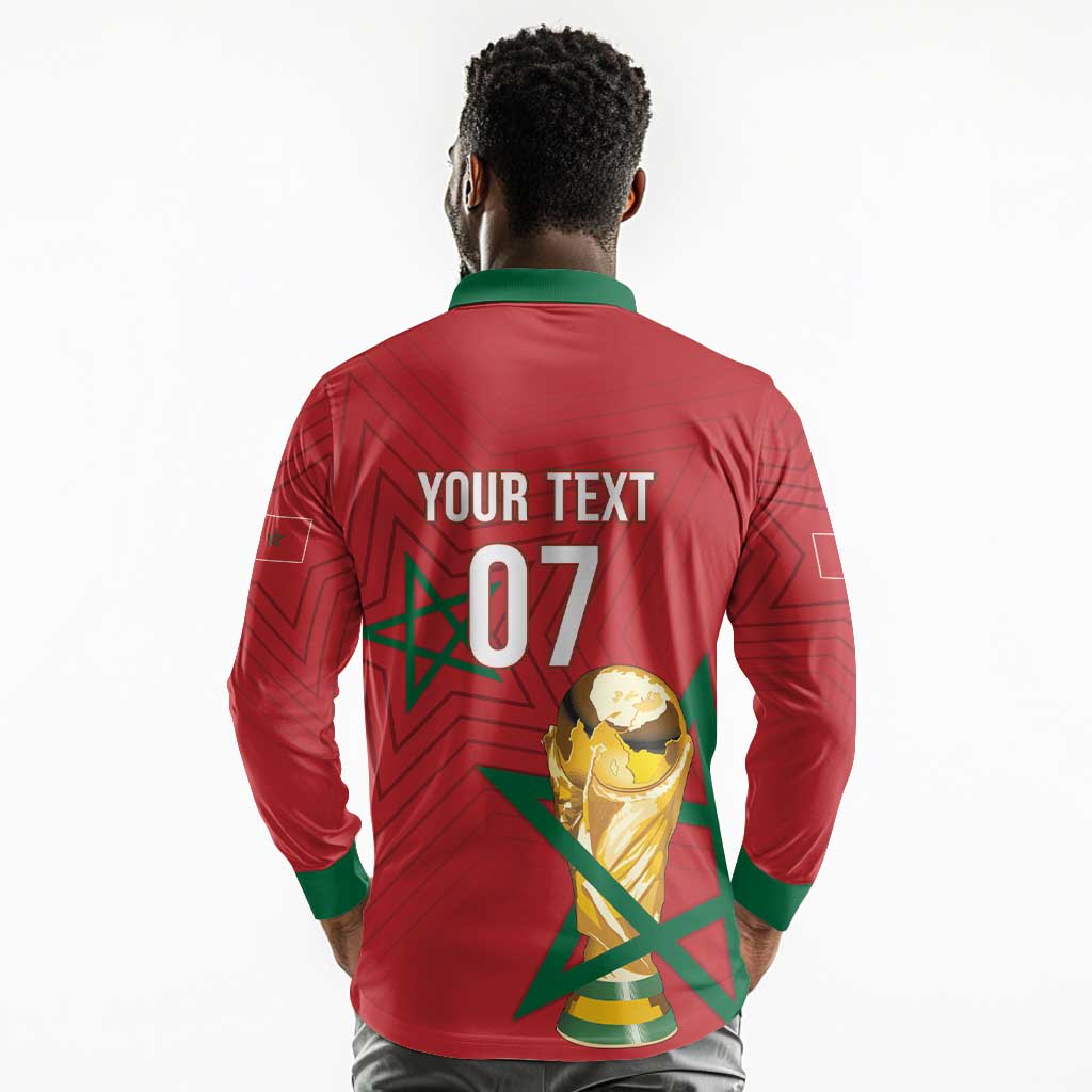 Morocco Football WC2026 Custom Long Sleeve Polo Shirt Atlas Lions - Conquer The World - Wonder Print Shop
